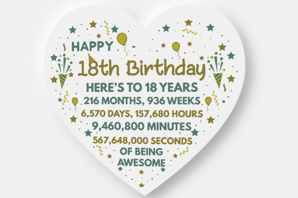 18TH BIRTHDAY GIFT CARD HEART Graphics for Crafts