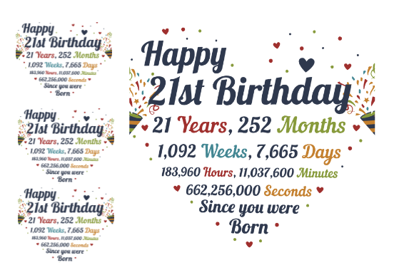 HEART 21ST BIRTHDAY GIFT Graphics for Crafts