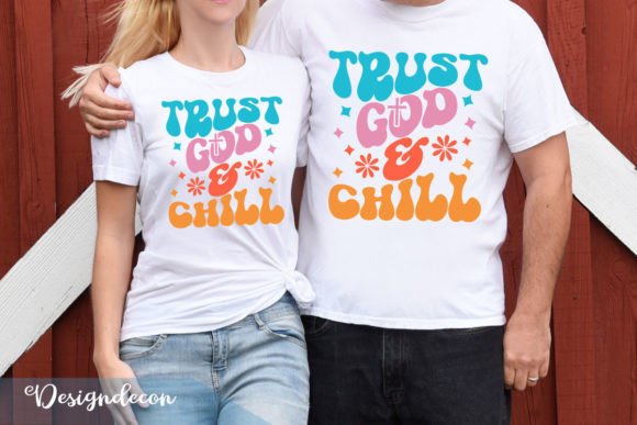 Trust God and Chill Retro Wavy SVG Tee: Graphics for Crafts & Branding