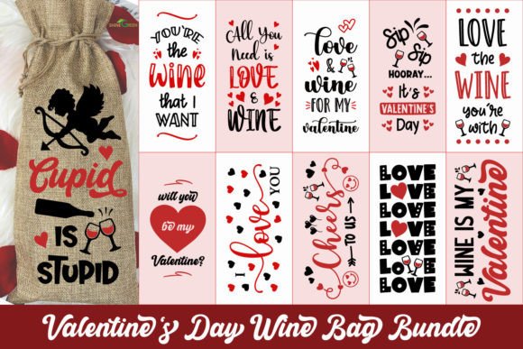 Valentines Day Wine Bag SVG Bundle for Graphics and Crafts